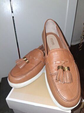 Michael Kors Women's Leather Callahan Moc Tassel Loafers Sz 7.5 Acorn